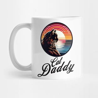 Retro Sunset Cat Daddy | Vintage Feline Lover | Pet Dad blk Mug